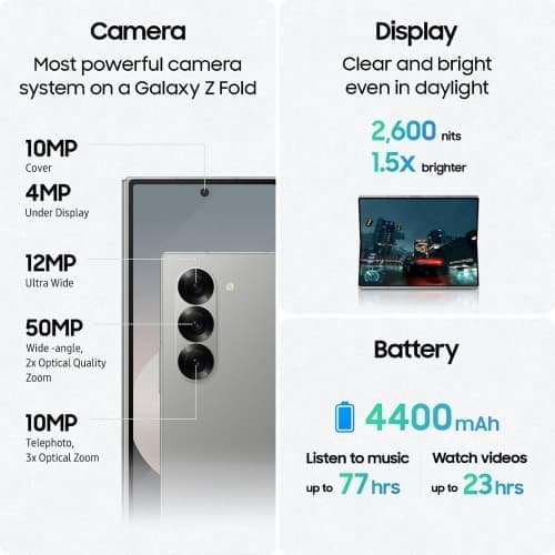 Galaxy Fold 6 Dual Sim - 7.6'' - 12GB RAM - 512GB ROM - 5G - Dual Sim - 440mAh -Silver Shadow