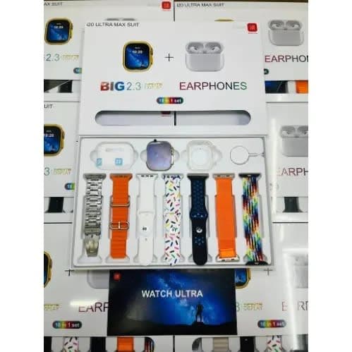 Hiwatch I20 Ultra Max Smart Watch + 7 Straps + Earbuds + Watch Case