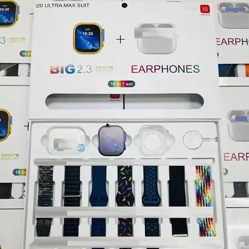 Hiwatch I20 Ultra Max Smart Watch + 7 Straps + Earbuds + Watch Case