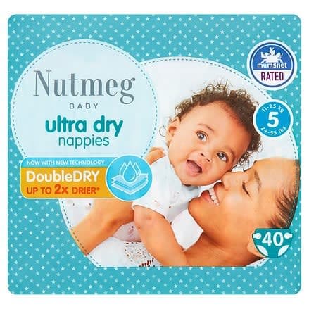 Nutmeg Ultra Dry Nappies Size 5 - 40-pack