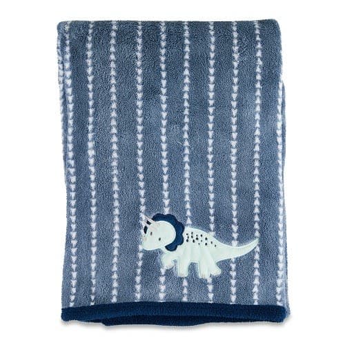 Dinosaur Plush Baby Blanket - Blue Appliqued